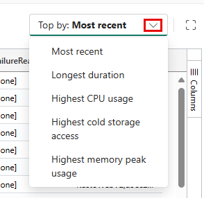 完了したクエリの割合を確認するための [クエリ] メニューのスクリーンショット。