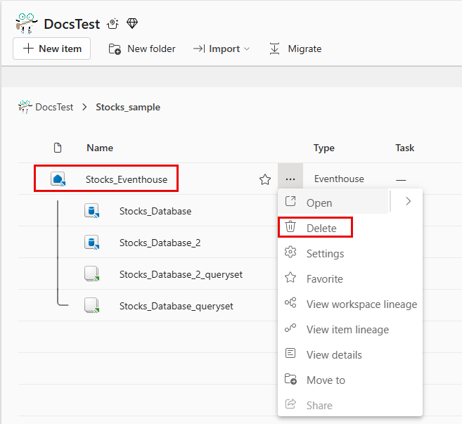 イベントハウスの削除のスクリーンショット。