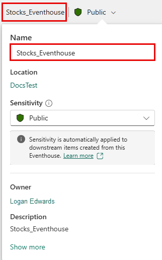 イベントハウスの名前を変更するスクリーンショット。