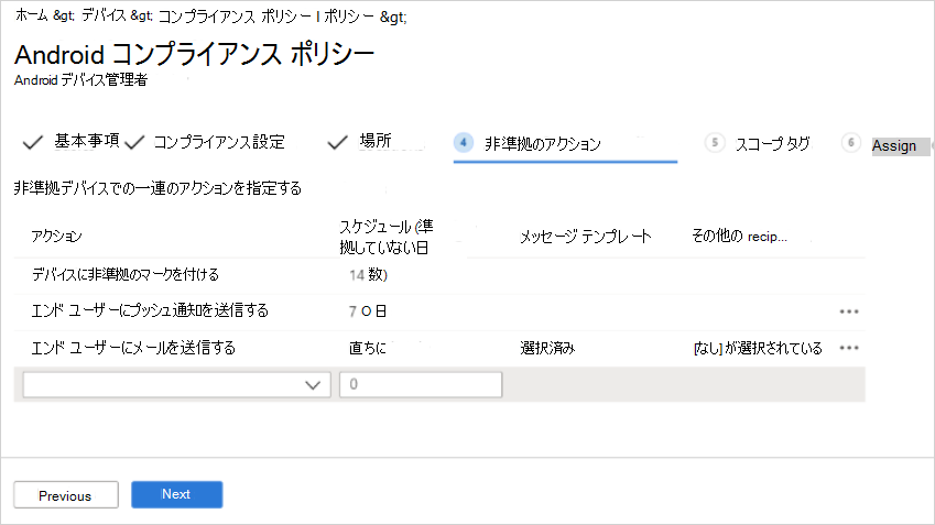 コンプライアンス非対応のアクション