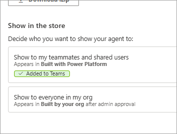 [可用性] オプションの [チームメイトと共有ユーザーに表示] の下の [Teams に追加] ラベルの部分的なスクリーンショット。