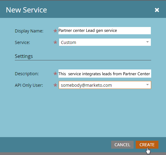 Marketo API の新しいサービス フォームの