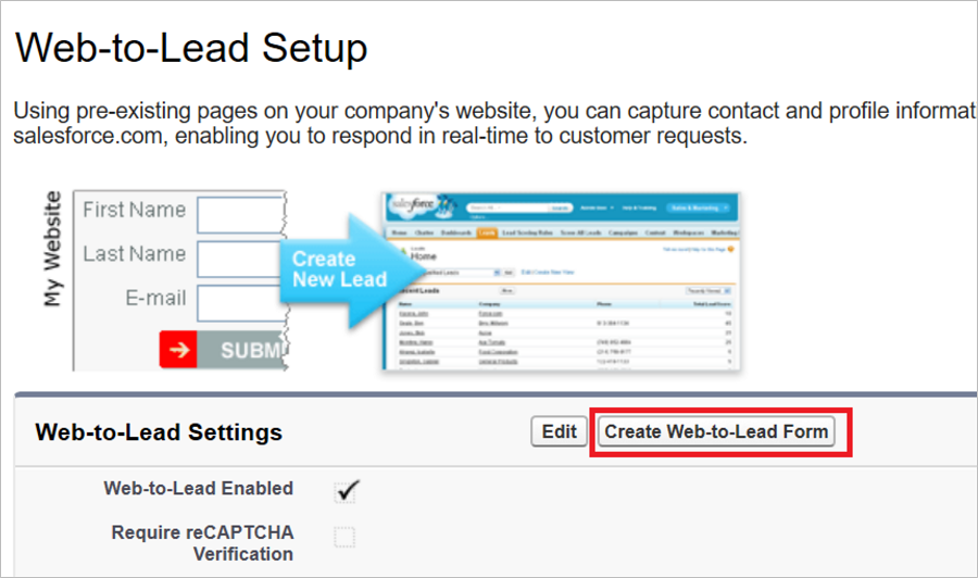 Salesforce の [Web-to-リード設定]