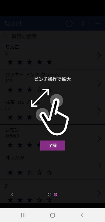 ピンチしてズームする。