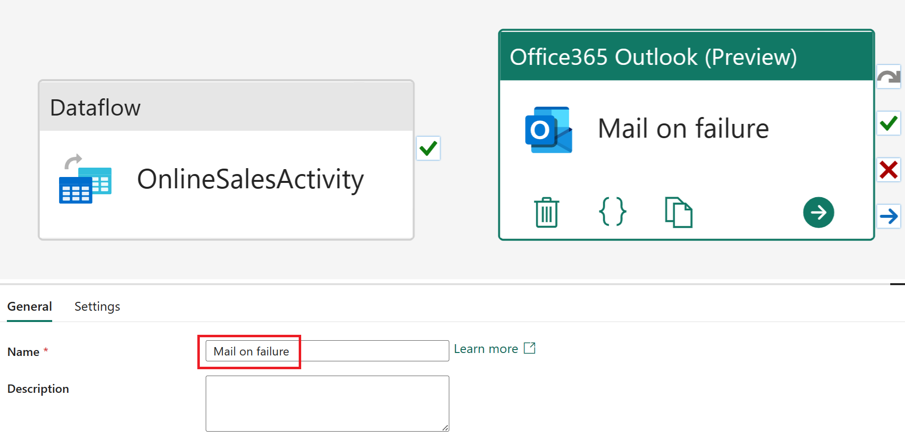 Office365 Outlook アクティビティに名前を付けるスクリーンショット。
