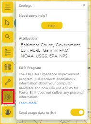 ArcGIS for Power BI の [設定] ウィンドウのスクリーンショット。