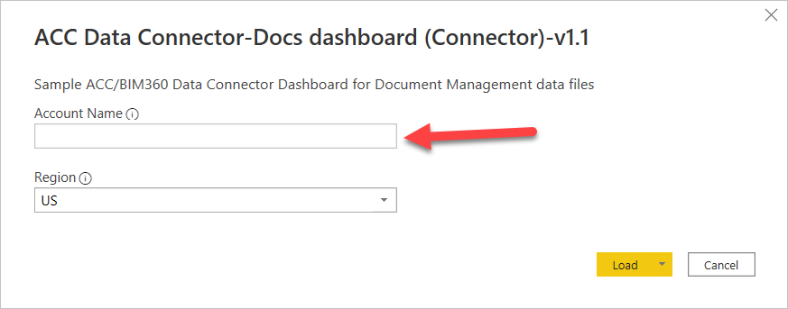 ACC アカウント名を指定し、サーバー リージョンを選択します。