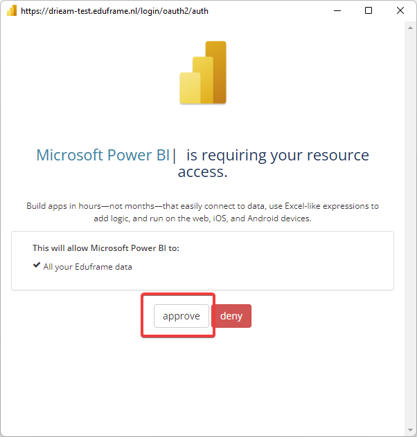 Power BI 統合の承認を含む画像。