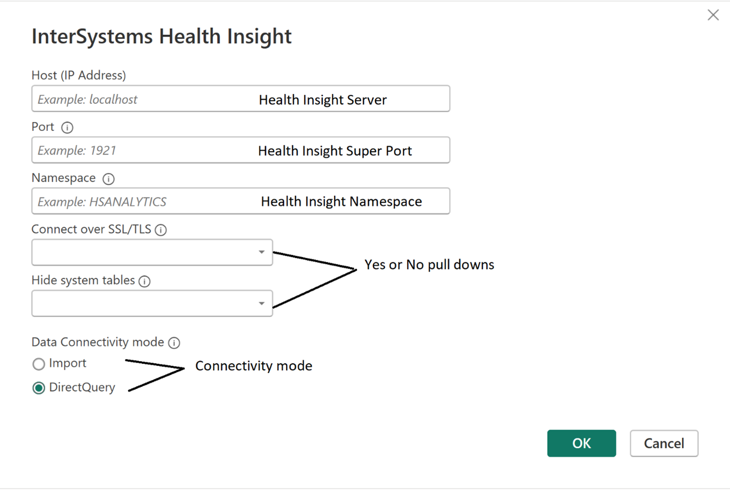 InterSystems Health Insight 接続画面のスクリーンショット。