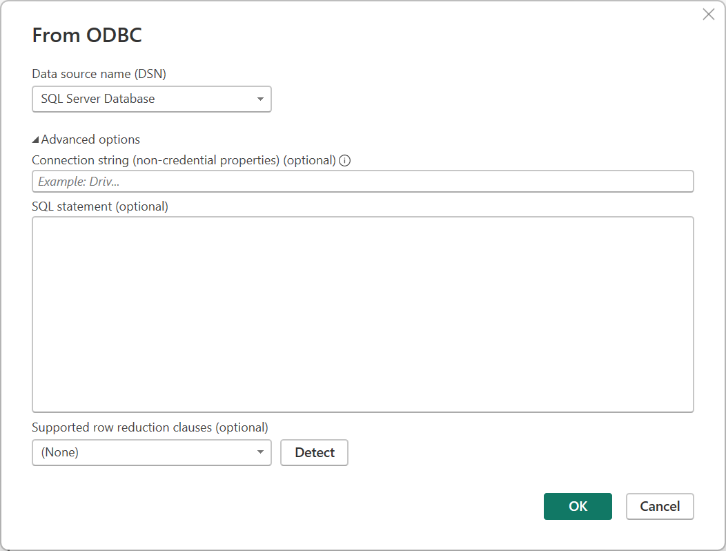 ODBC の詳細オプション。