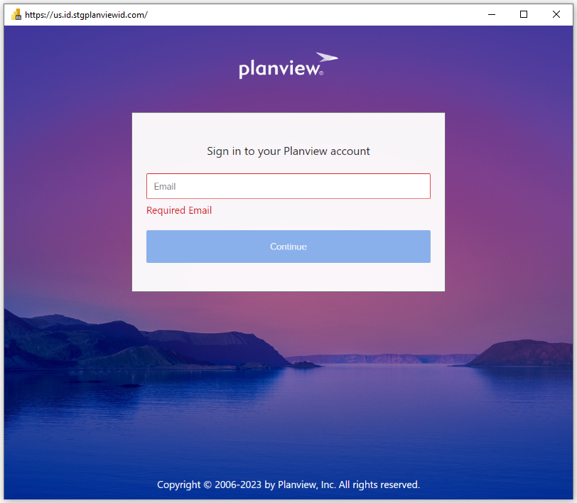 Planview OKR へのサインイン画面のスクリーンショット。