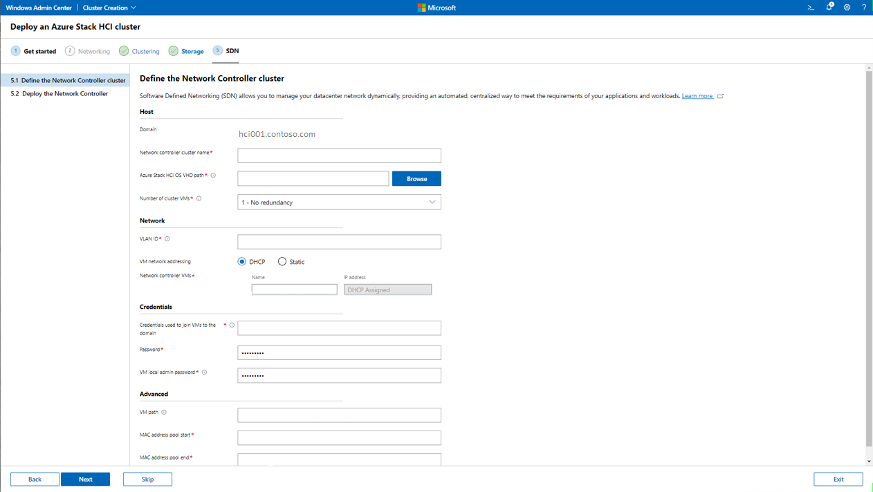 Create cluster wizard - create Network Controller