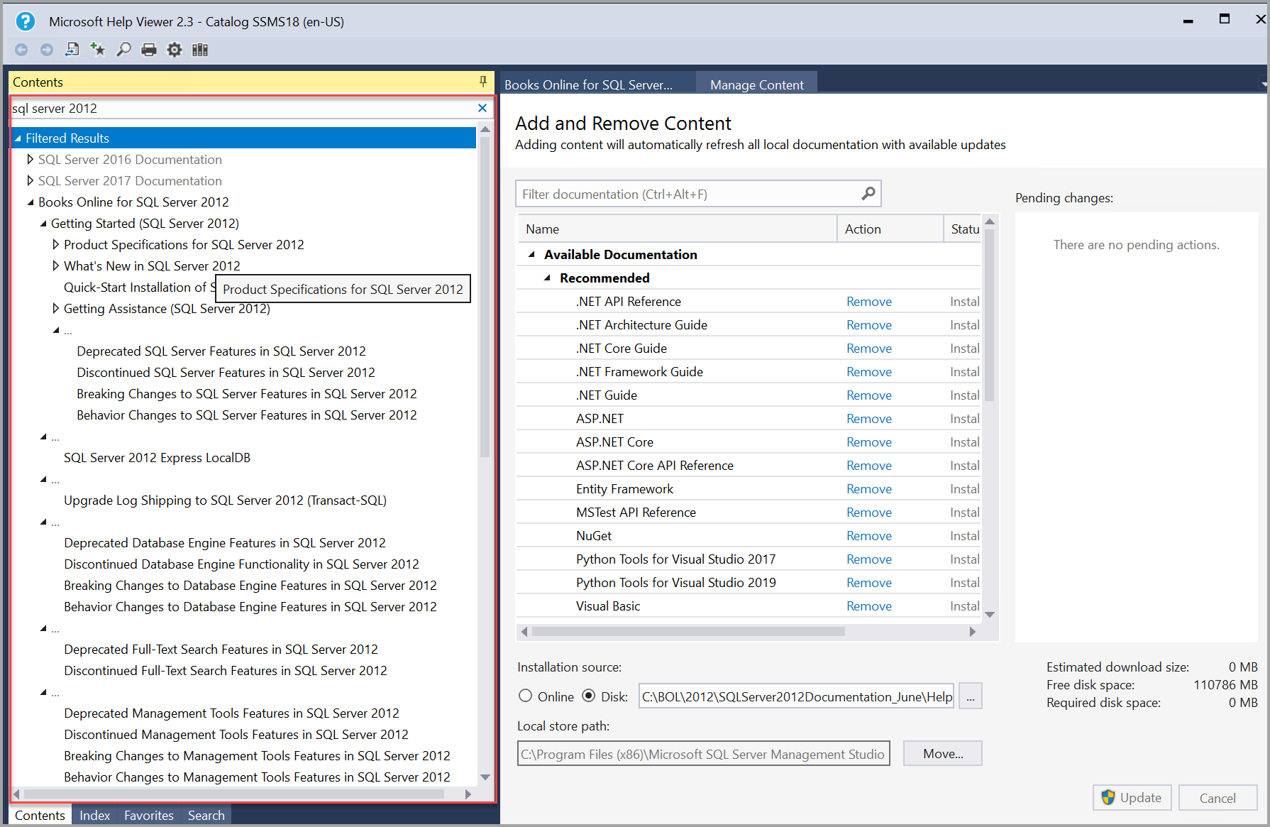 SQL Server 2012 のドキュメントが自動的に更新される