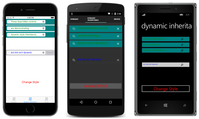 緑色の動的スタイルの継承の例