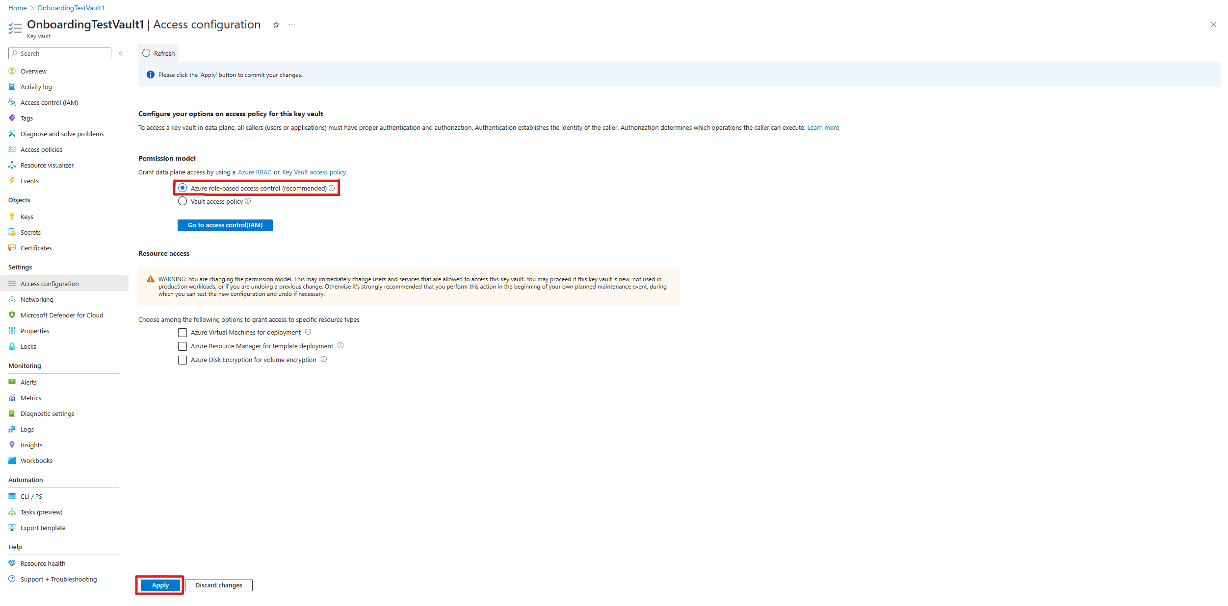 Azureロールベースのアクセス制御が適用されます