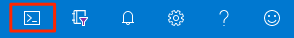 Cloud Shell メニュー項目の場所を示す Azure portal のスクリーンショット。