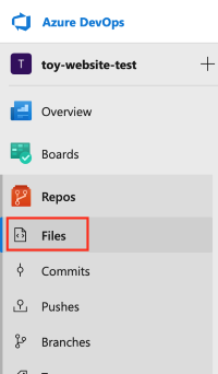 [リポジトリ] メニューを示す Azure DevOps のスクリーンショット。ファイルが強調表示されています。