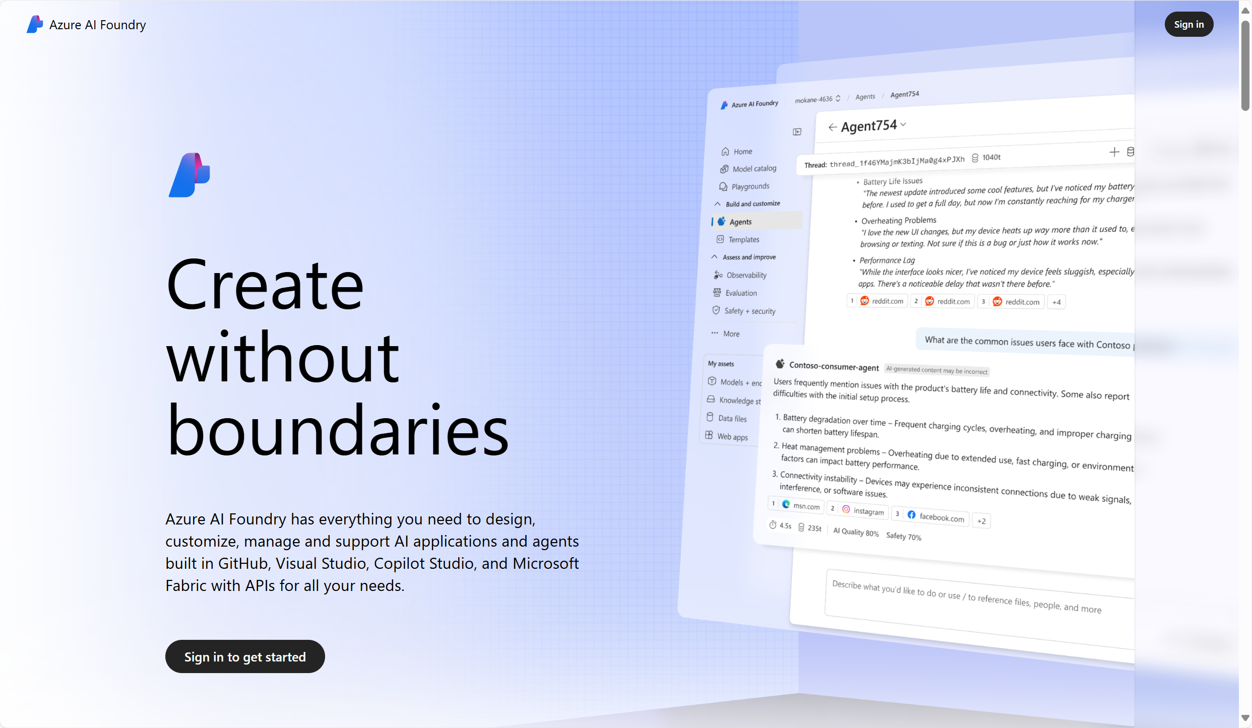 Azure AI Foundry のサインイン ページのスクリーンショット。