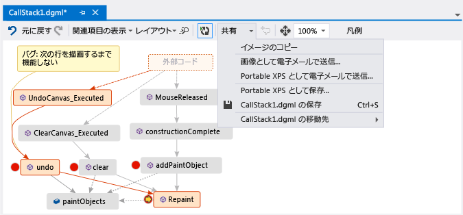 呼び出し履歴コード マップを他のユーザーと共有
