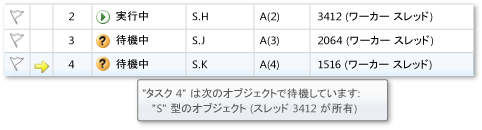 タスクウィンドウの待機中のタスクとツールヒント