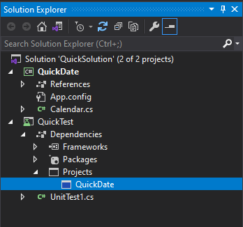 Visual Studio 2019 のプロジェクト参照を示すソリューション エクスプローラーのスクリーンショット。