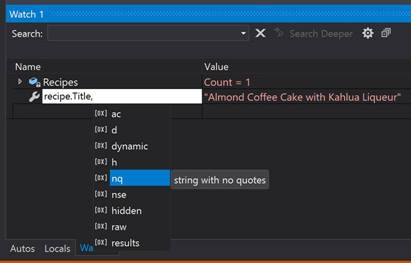 Visual Studio 2019 の新しいウォッチ ウィンドウと書式設定値機能
