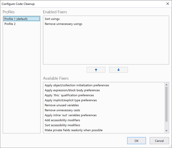 Visual Studio 2019 でのコード クリーンアップ コントロールの構成