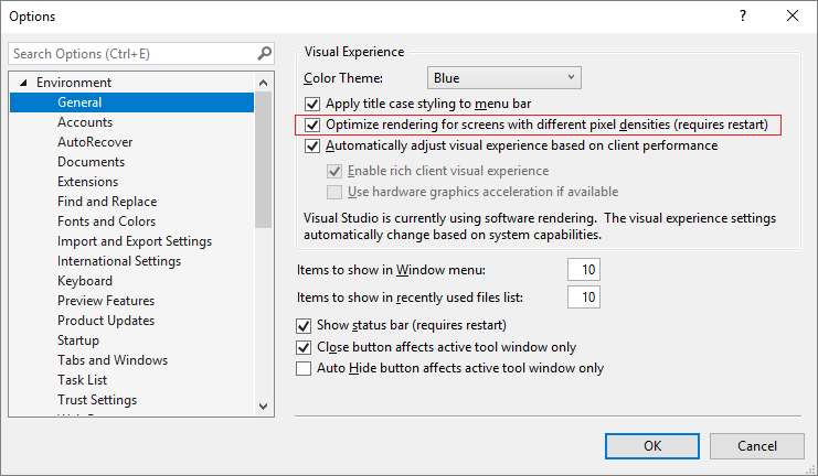 Visual Studio 2019 でのモニターごとの対応 (PMA) レンダリング
