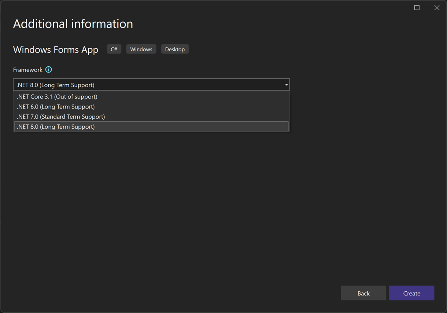 Visual Studio 2022 の [追加オプション] ダイアログ ボックスのスクリーンショット。