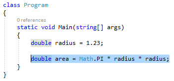 Program クラスの C# コードを示すスクリーンショット。そのクラスの Main 関数で、コード行が強調表示されています。