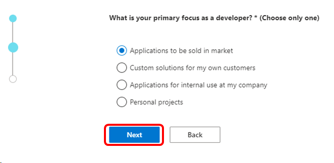 Microsoft 365 開発者フォーカスの選択