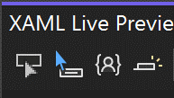 要素を選択するための XAML Live Preview ツール バー ボタンのスクリーンショット。