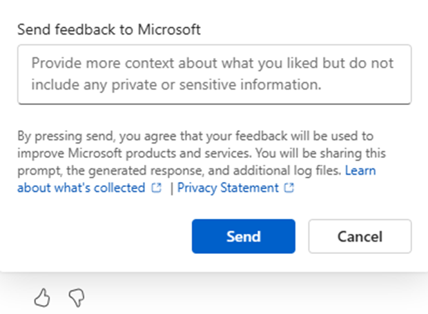 サイド カーの Microsoft フォームにフィードバックを送信するスクリーンショット