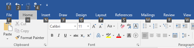 Microsoft Word でのアクセス キーのキー ヒント バッジ