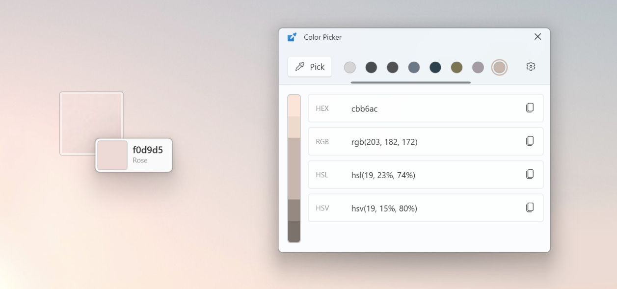 ColorColor Picker ユーティリティのスクリーンショット。