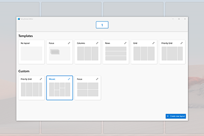 PowerToys用の FancyZones Windows ユーティリティのスクリーンショット。