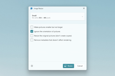 PowerToysの Windows Image Resizer シェル拡張機能のスクリーンショット。