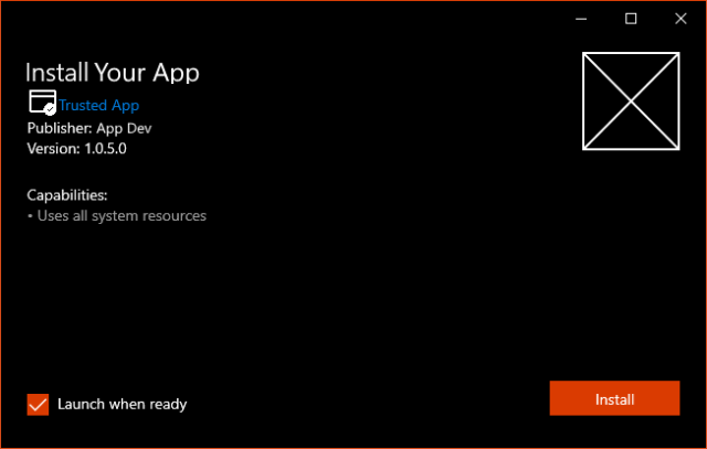 信頼された証明書で署名された MSIX