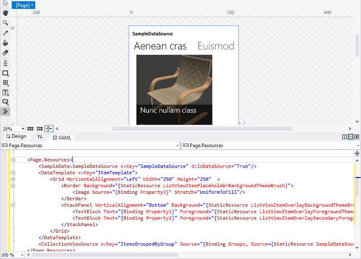 プロトタイプ作成用のサンプル データ。