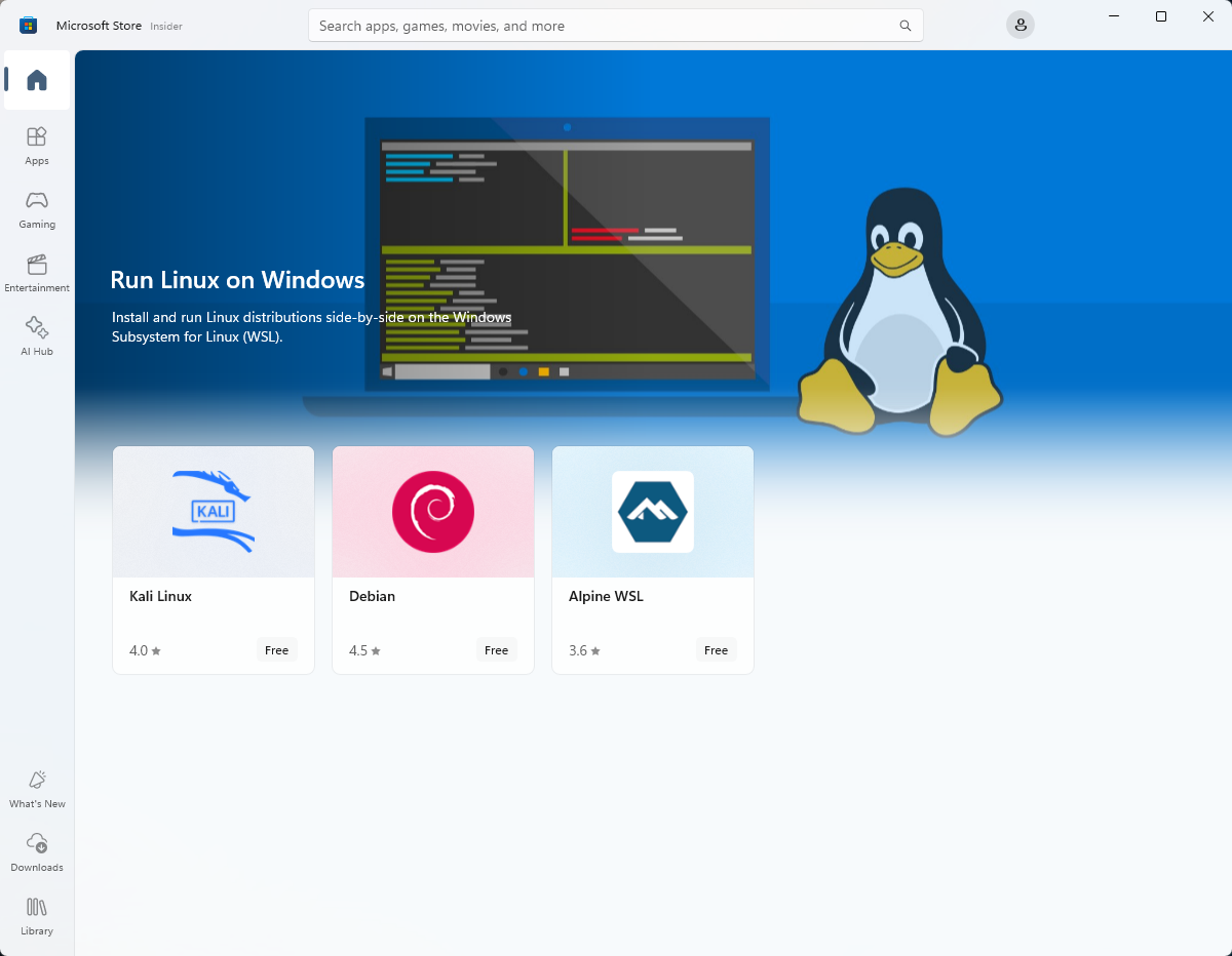 Microsoft Store の Linux ディストリビューションのビュー