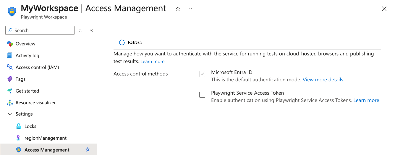 액세스 토큰을 사용하여 인증을 켜는 것을 보여 주는 스크린샷