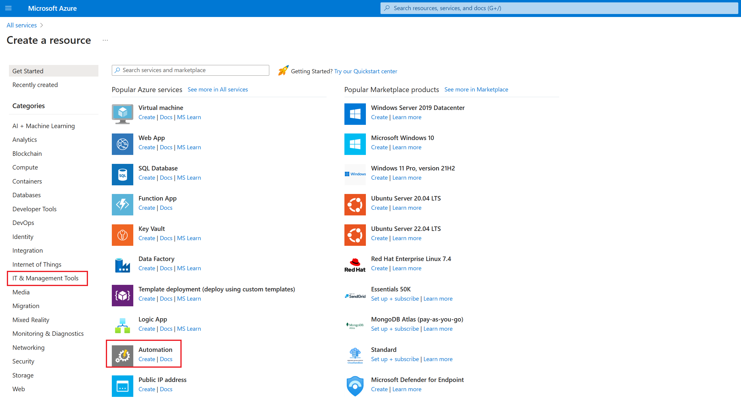 포털에서 Automation 계정 찾기