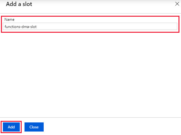 스크린샷은 Azure Functions 배포 슬롯의 이름을 지정하는 것을 보여줍니다.