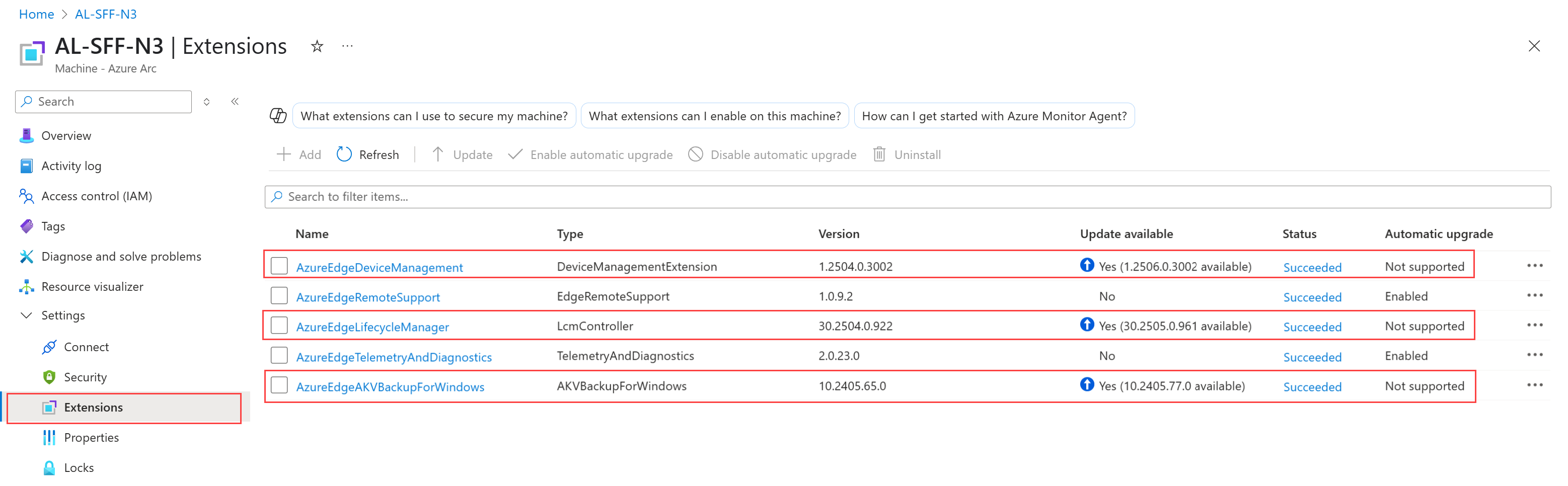 수동으로 업데이트해서는 안 되는 확장의 스크린샷.