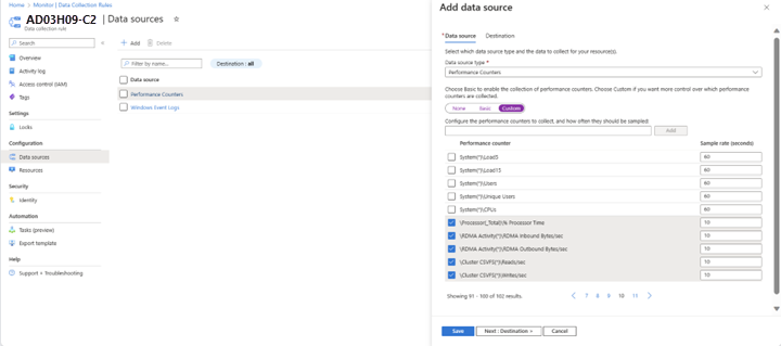 추가된 성능 카운터를 보여 주는 스크린샷