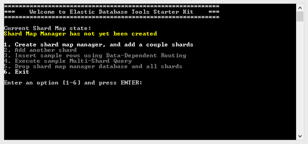 Elastic Database Tools 시작 키트의 명령 프롬프트 스크린샷
