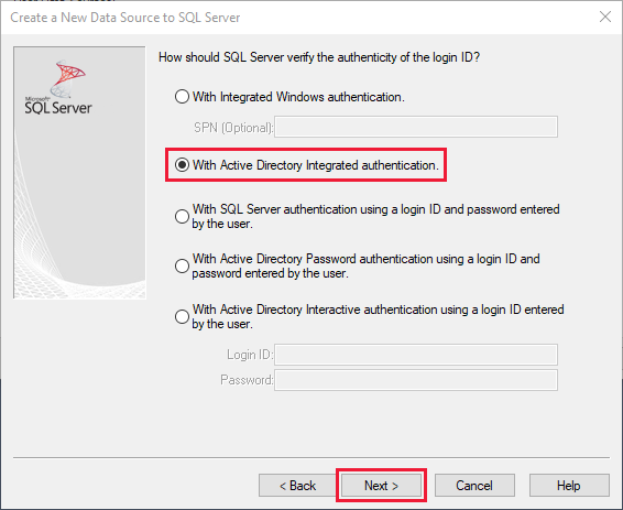 Active Directory 통합이 선택된 인증 방법 드롭다운의 스크린샷