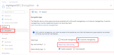 선택된 고객 관리형 키 옵션을 보여 주는 화면 캡처.