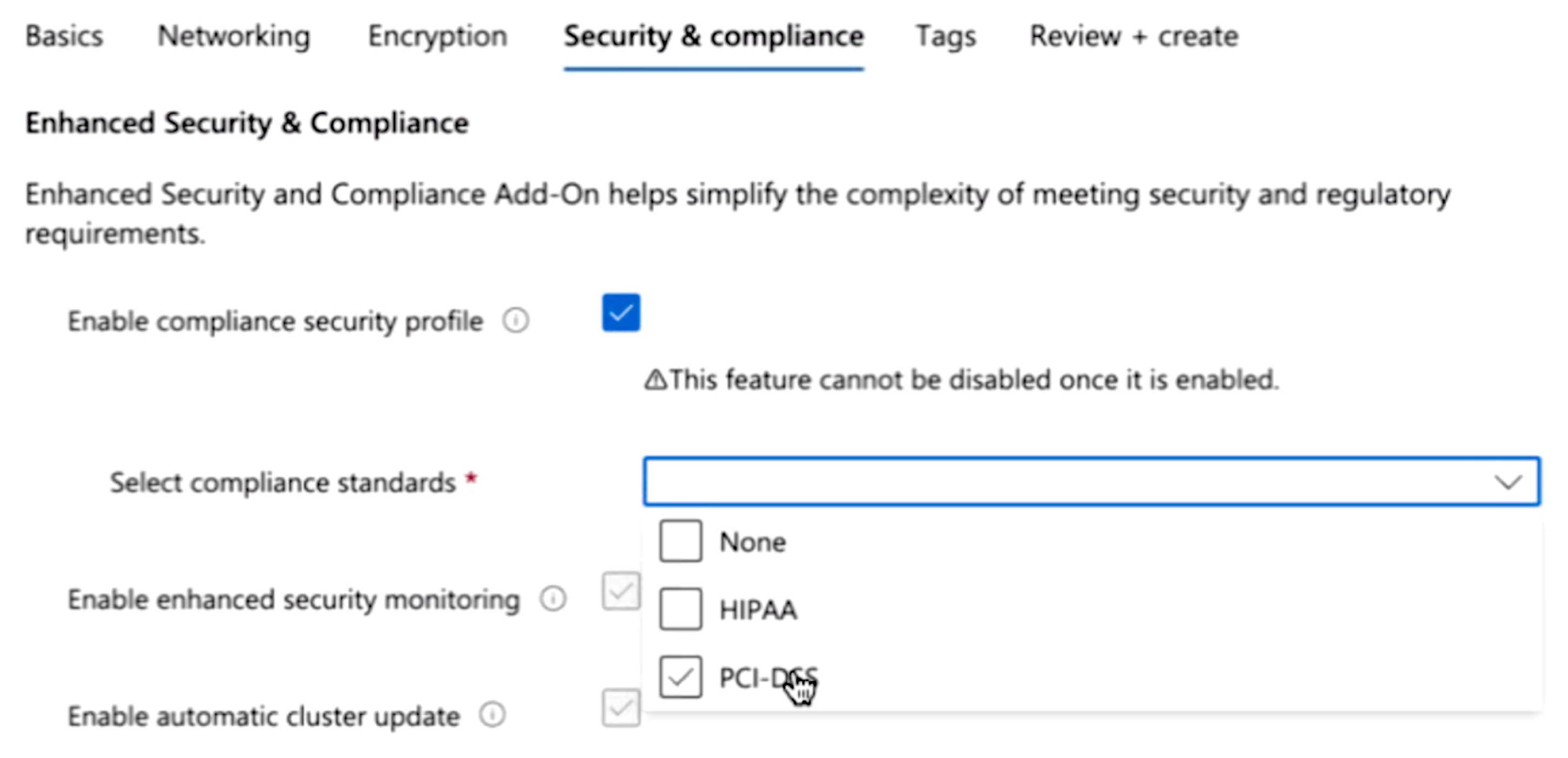 새 작업 영역에 대한 Azure Portal의 향상된 보안 및 규정 준수 추가 기능