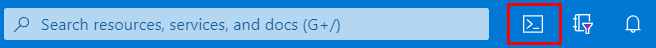 Azure Portal 도구 모음에서 아이콘 작업을 사용하여 Azure Cloud Shell을 여는 방법을 보여 주는 스크린샷